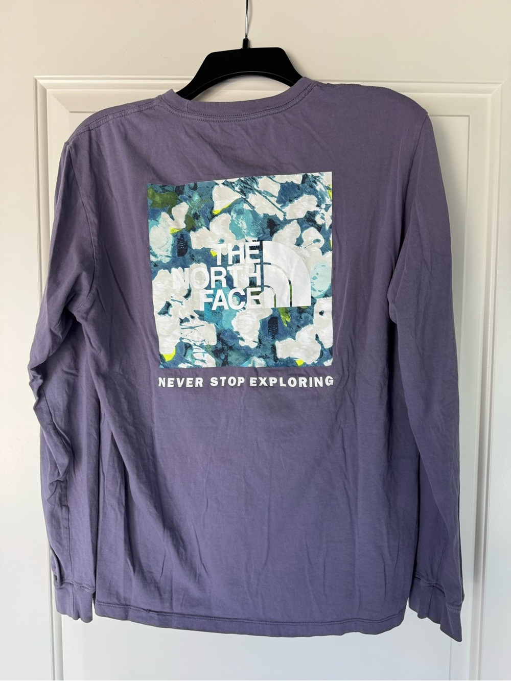 The North Face Purple Long Sleeve Tee with Floral Logo Block